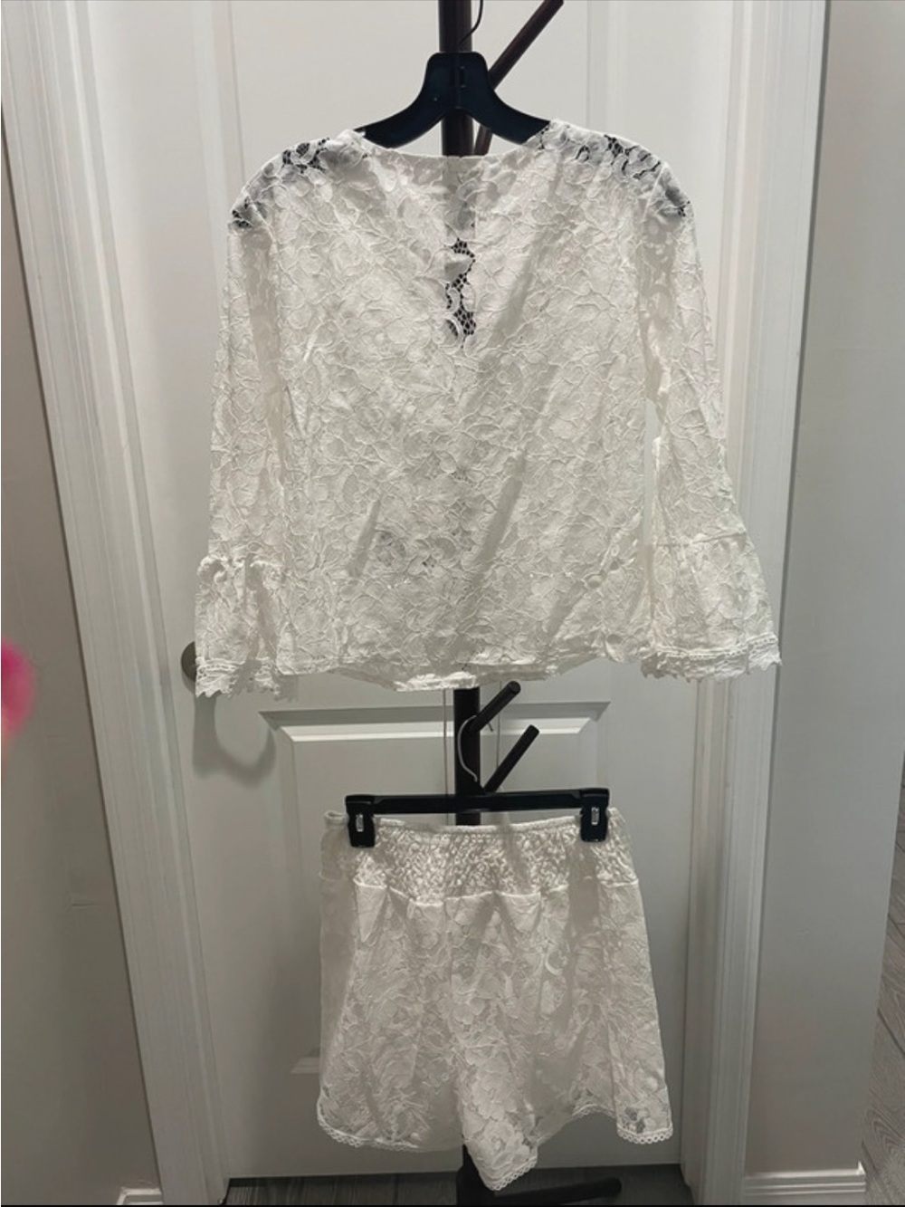 Lace Tie-Front Women's Top and shorts in white